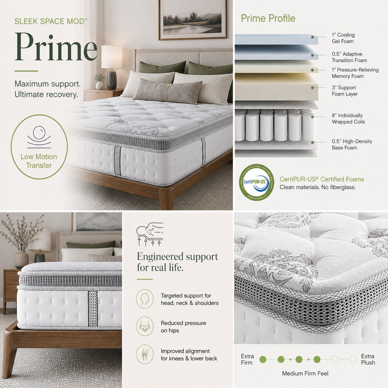 Sleek Space Mod collection with Prime 14 inch hybrid mattress