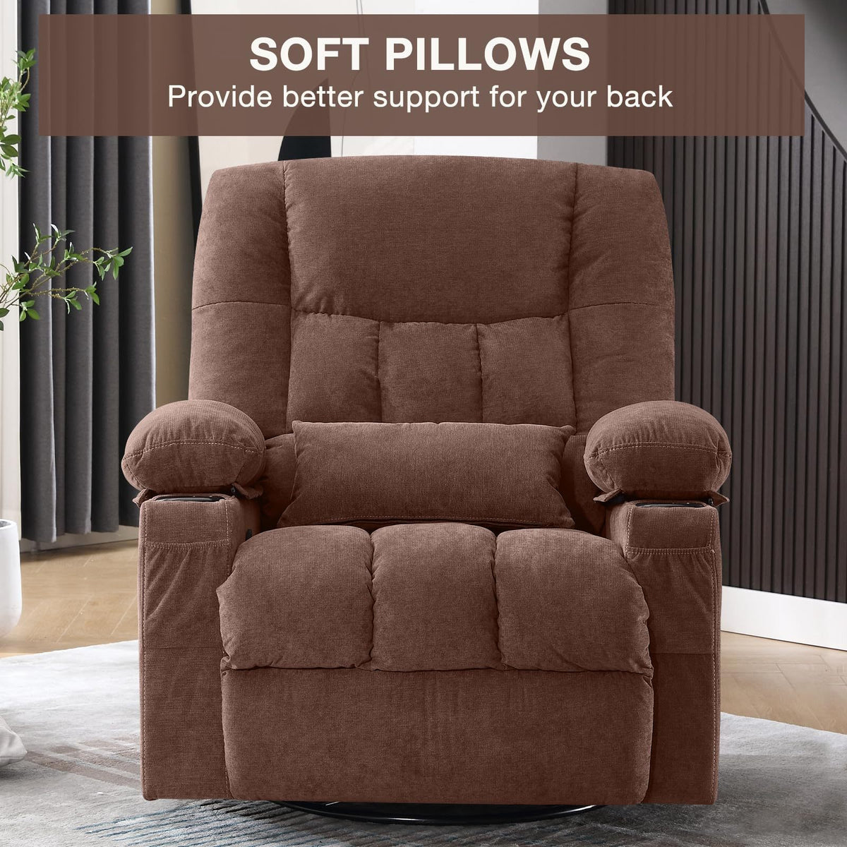 Massage Swivel Rocker Recliner with Vibration, Heat & Ergonomic Lounge Support detail image 15