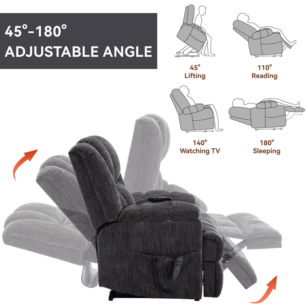 Dual-Motor Heat & Massage Power Lift Recliner, 350 lb Capacity detail image 47