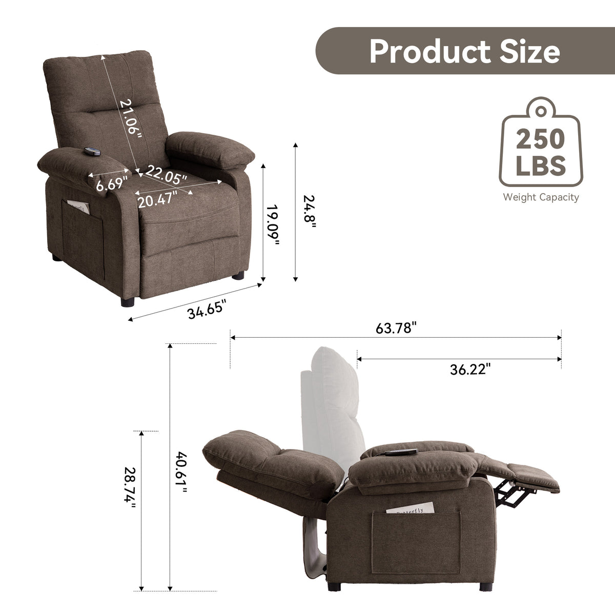 Chenille Massage Recliner with Heat & Remote Control detail image 19