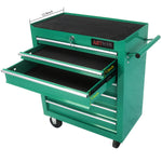 7-Drawer Multifunctional Tool Cart with Wheels - Green for workshop, garage, storage, or utility use