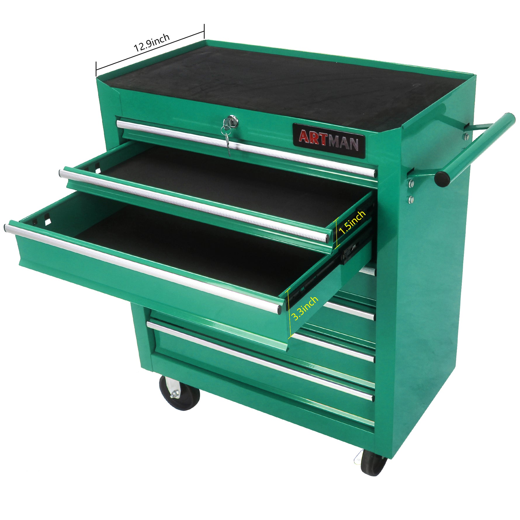 7-Drawer Multifunctional Tool Cart with Wheels - Green for workshop, garage, storage, or utility use