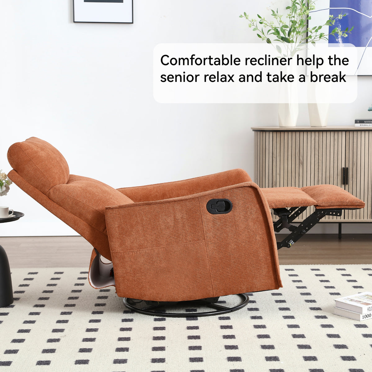 Heat Massage Manual Recliner Chair with Rocker and Swivel in Fabric for Living Room detail image 11