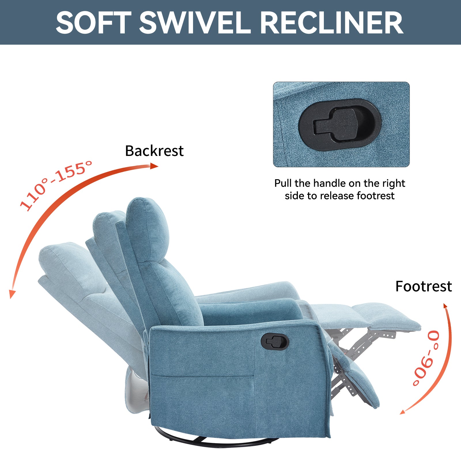 Heat Massage Manual Recliner Chair with Rocker and Swivel in Fabric for Living Room detail image 26