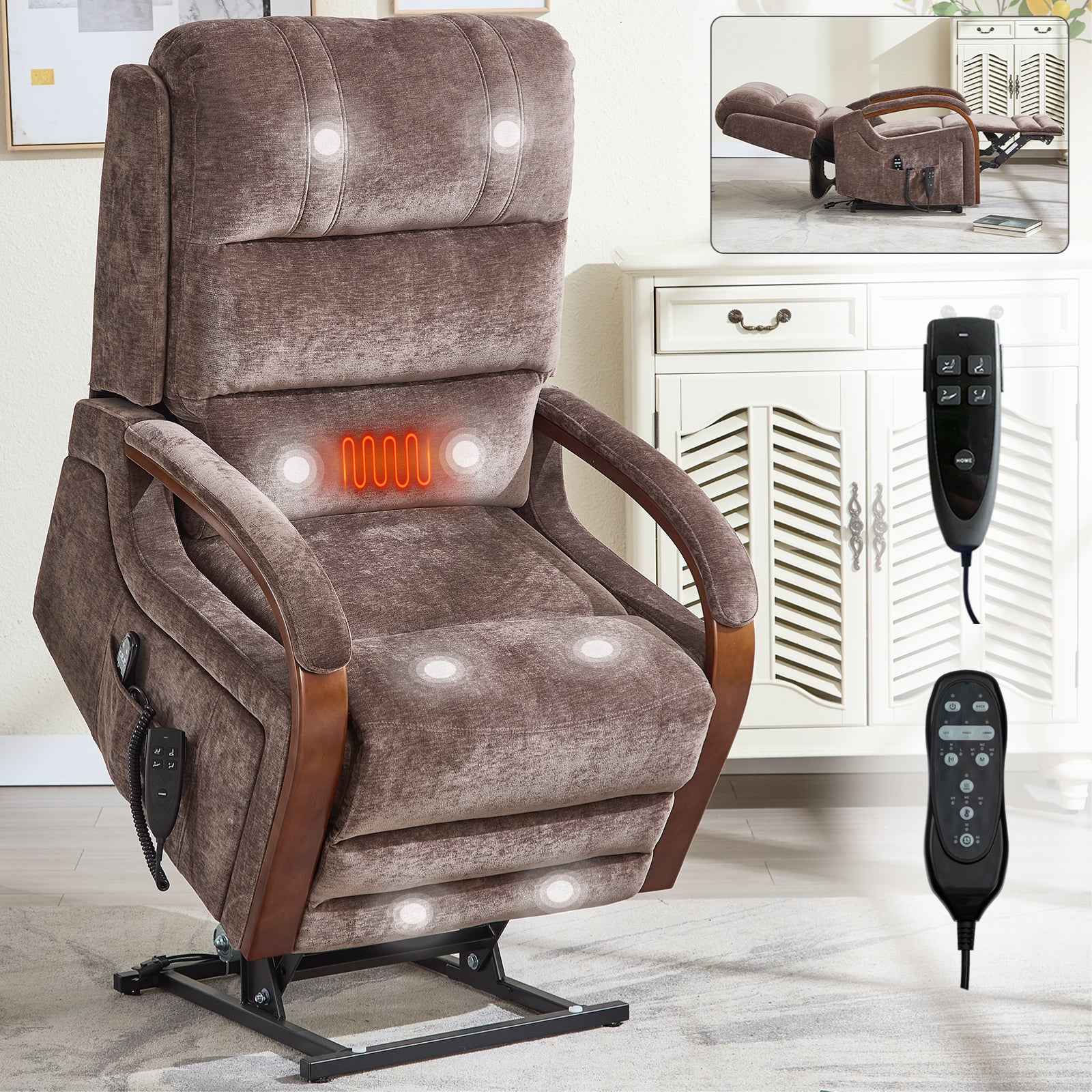 Power Chenille Lift Recliner Chair Dual Motor Infinite Position Up to 350 Pounds detail image 20