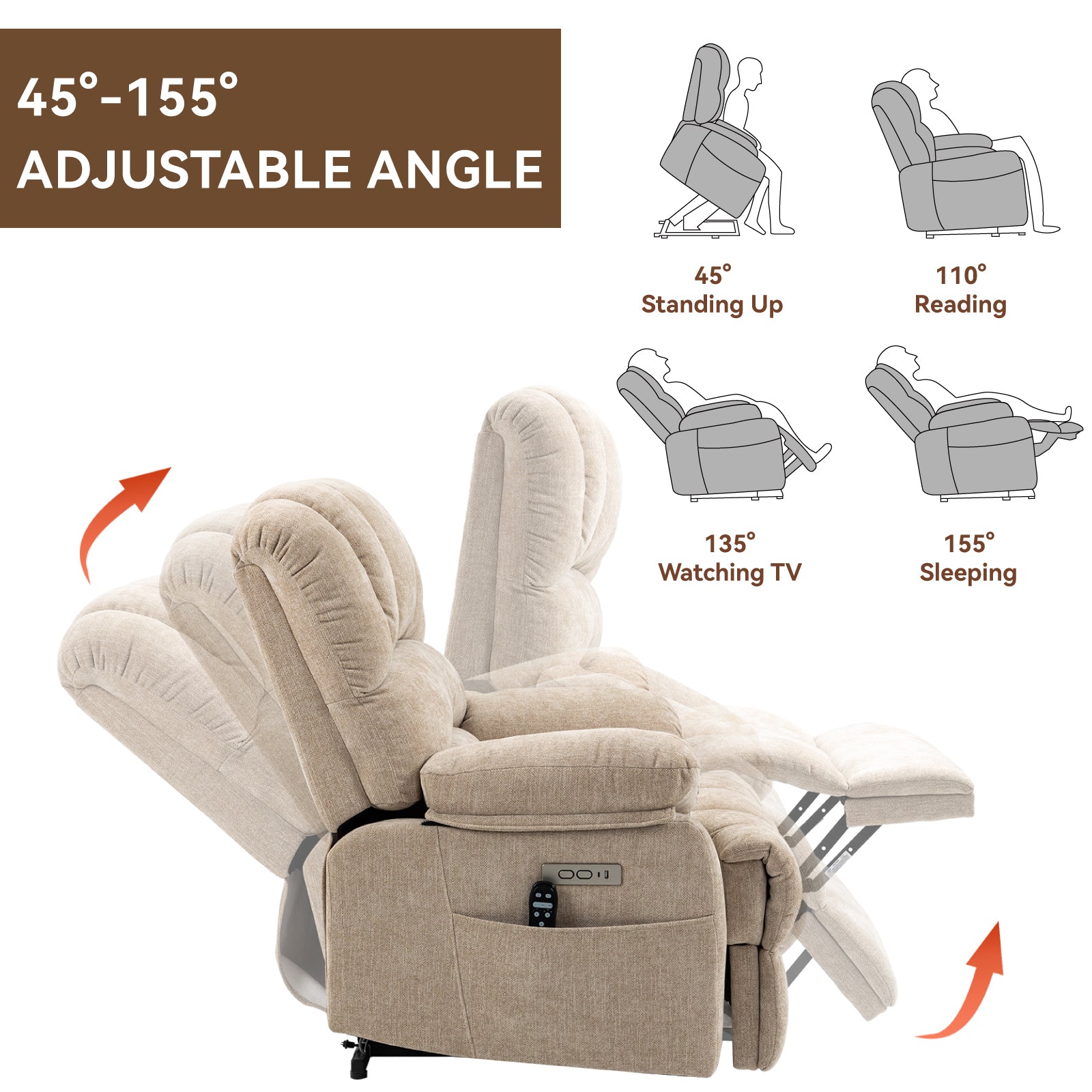 Chenille Power Lift Recliner detail image 15