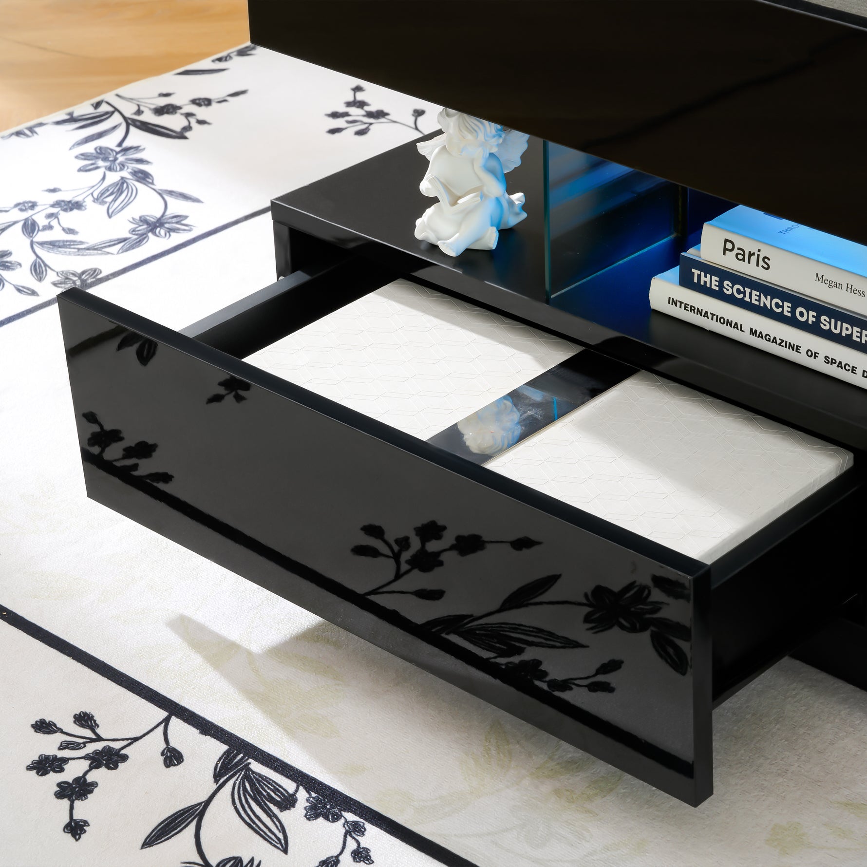 Lift-Top Coffee Table with Storage & LED Lights desktop storage organizer
