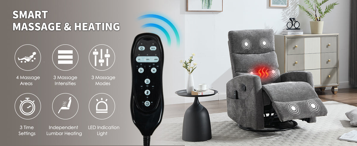 Heat Massage Manual Recliner Chair with Rocker and Swivel in Fabric for Living Room detail image 43