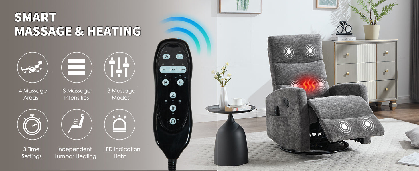 Heat Massage Manual Recliner Chair with Rocker and Swivel in Fabric for Living Room detail image 43