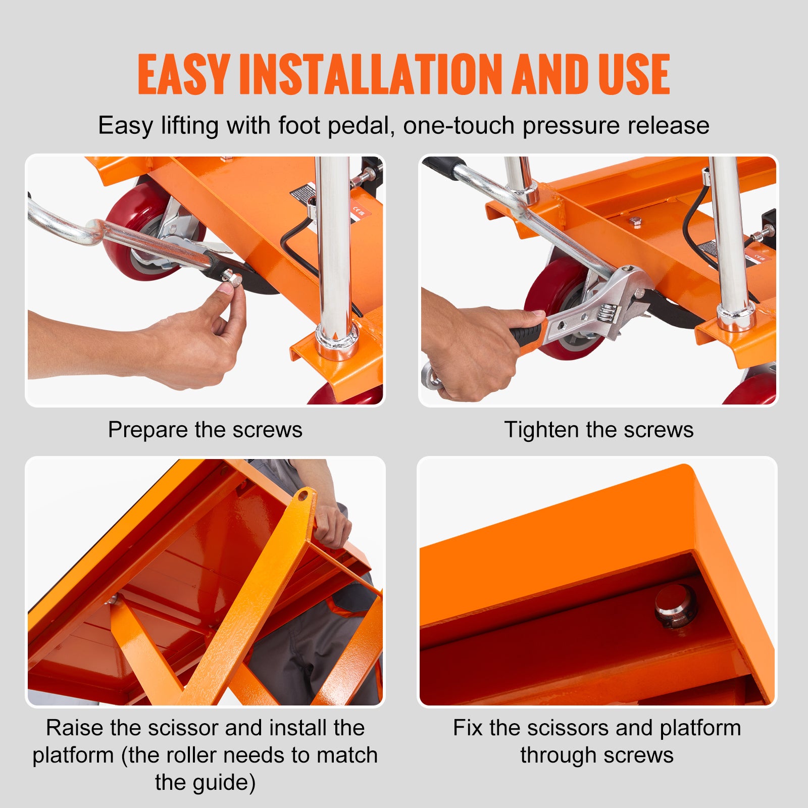 Manual Hydraulic Scissor Lift Table Cart with Non-Slip Pad for workshop, garage, storage, or utility use