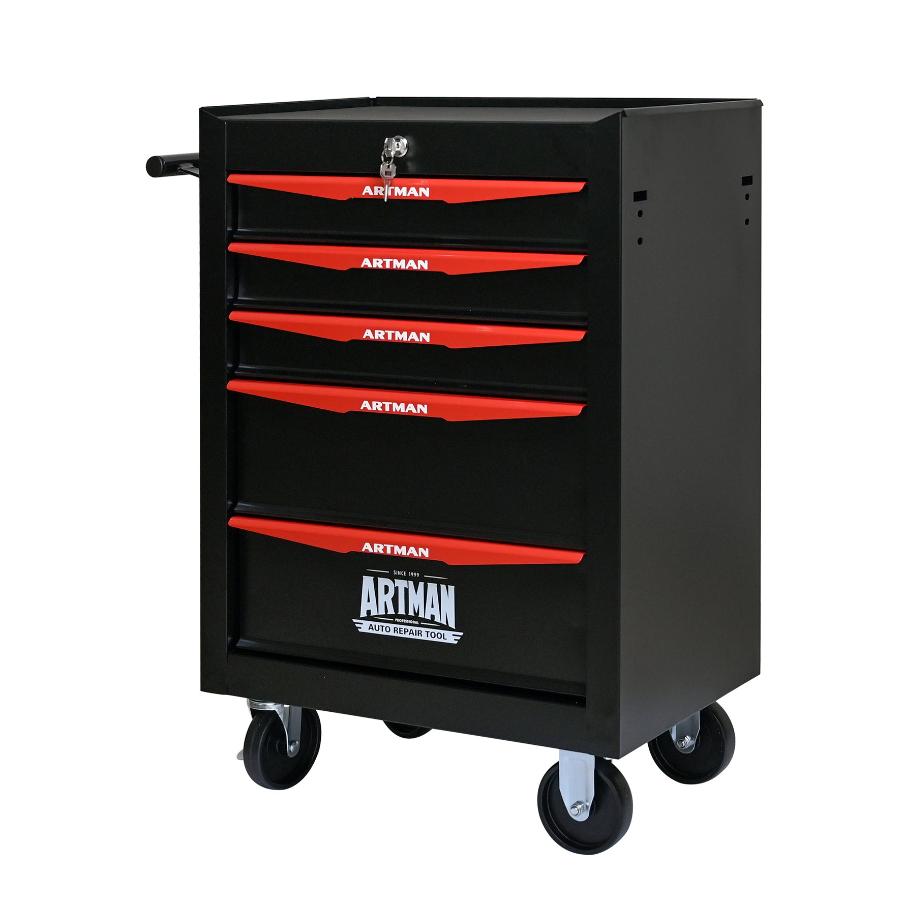 Rolling 5-Drawer Steel Tool Chest with Stainless Steel Top for workshop, garage, storage, or utility use