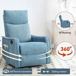 Heat Massage Manual Recliner Chair with Rocker and Swivel in Fabric for Living Room detail image 23