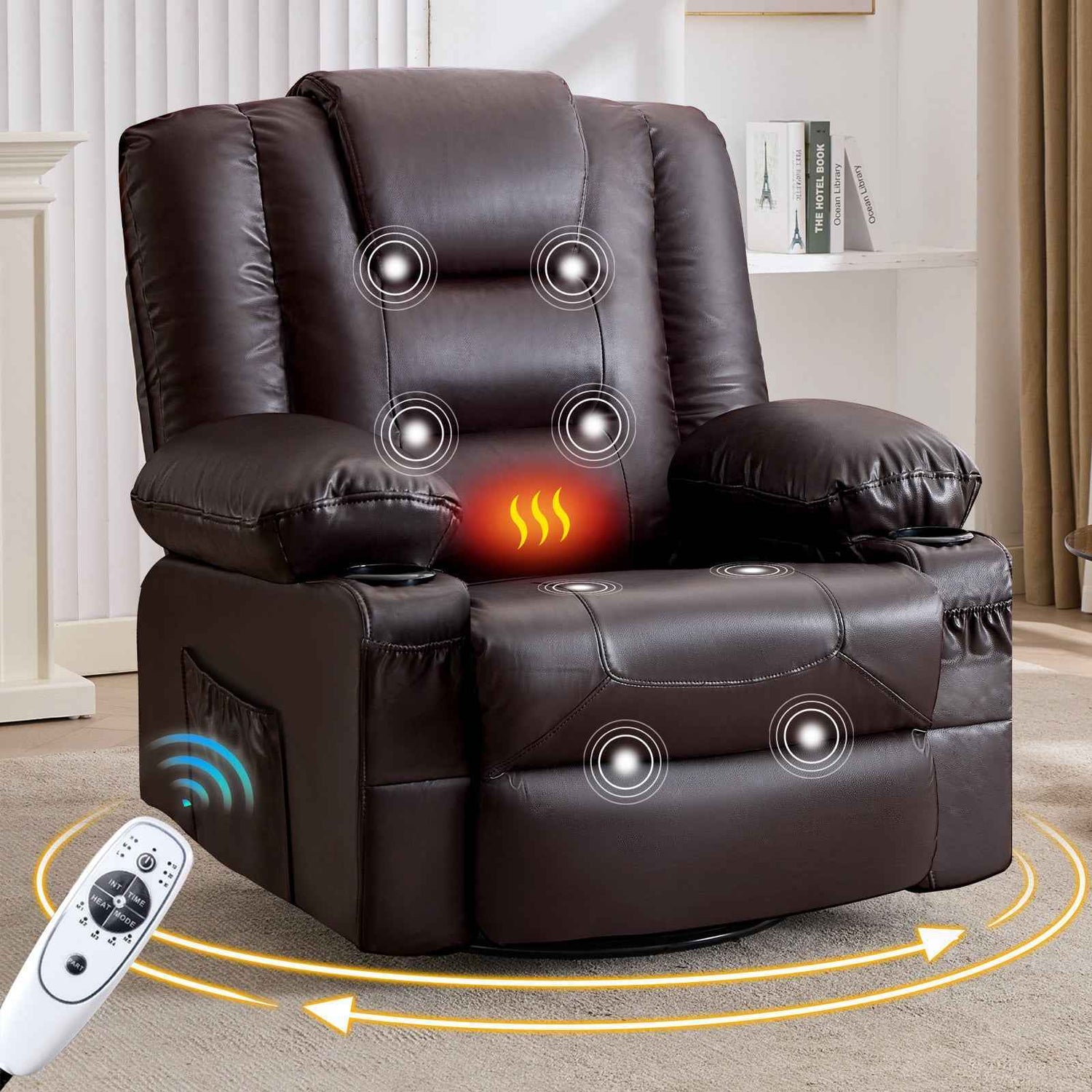 Rocker Recliner Chair with Massage and Heat for Adults, 360°Swivel product image