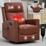 Genuine Leather Heat Massage Manual Recliner Chair with Rocker and Swivel for Living Room product image