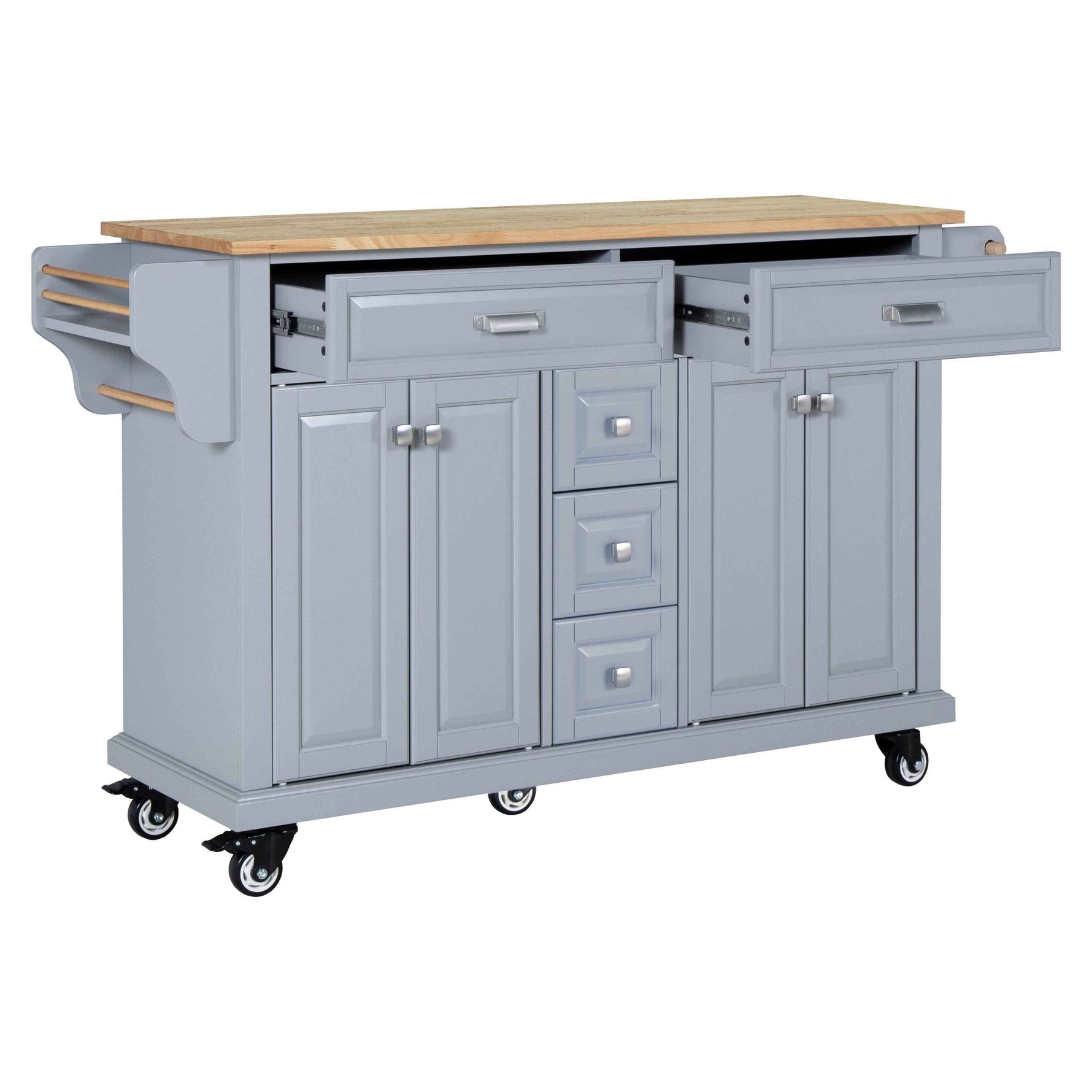 Rubberwood Kitchen Cart with 5 Drawers & Storage Cabinet product view 23