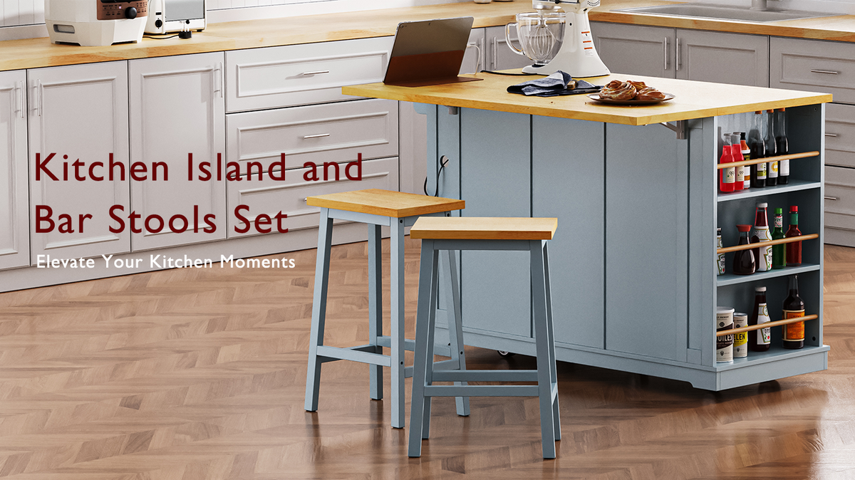 53 in. Farmhouse Kitchen Island with Power Outlet & Stools product view 159