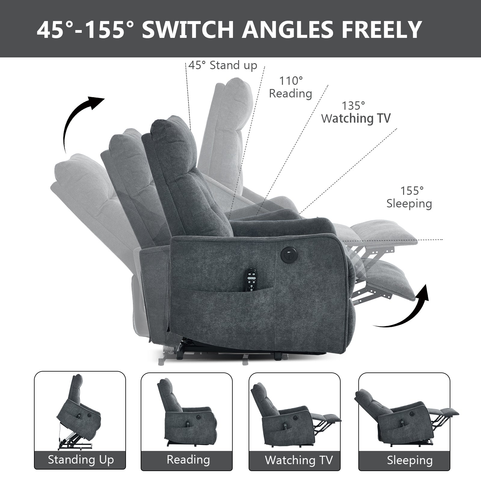 Chenille Single-Motor Power Lift Recliner with Massage & Heat detail image 41