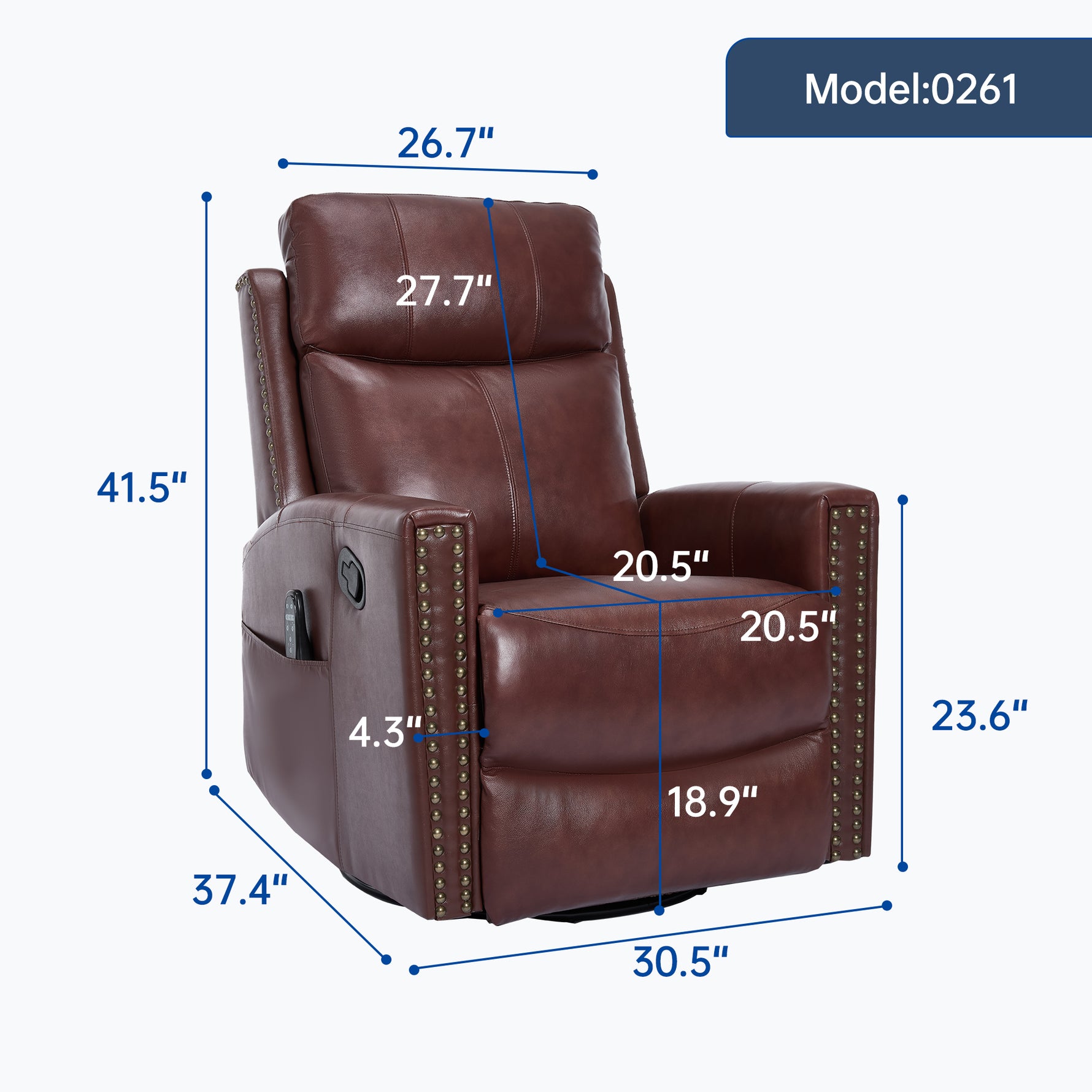 Genuine Leather Heat Massage Manual Recliner Chair with Rocker and Swivel for Living Room detail image 33