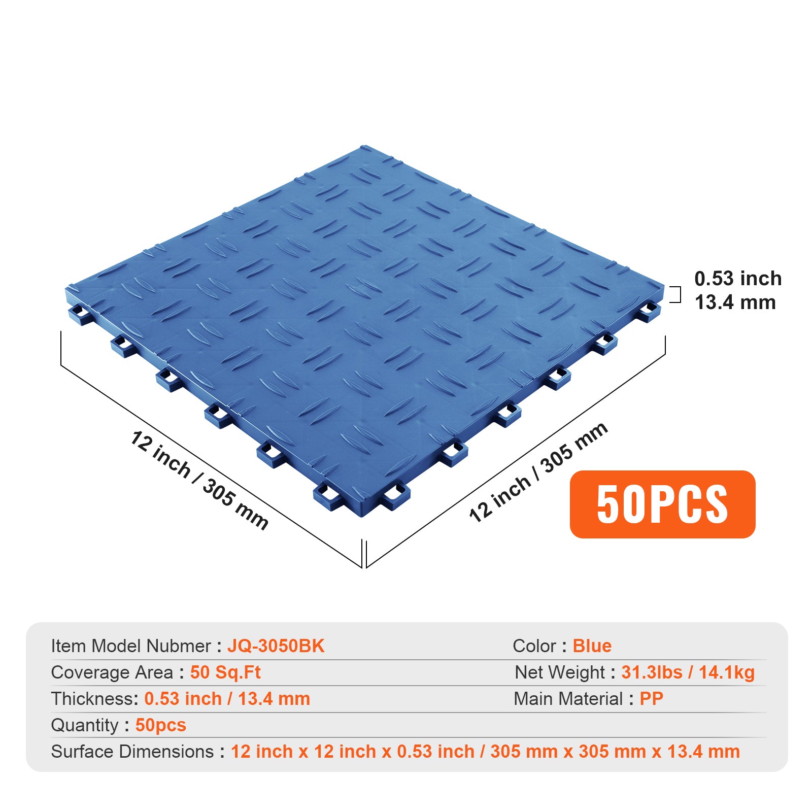 PVC Interlocking Drainage Garage Floor Tiles, 12" x 12" x 0.5" for workshop, garage, storage, or utility use