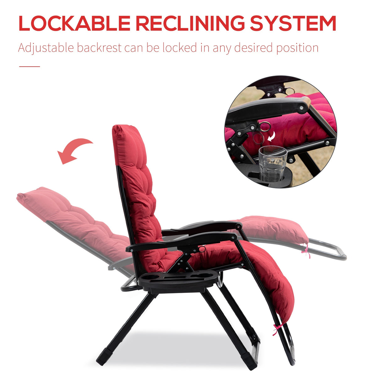 Outsunny Padded Zero Gravity Reclining Lounge Chair detail image 4