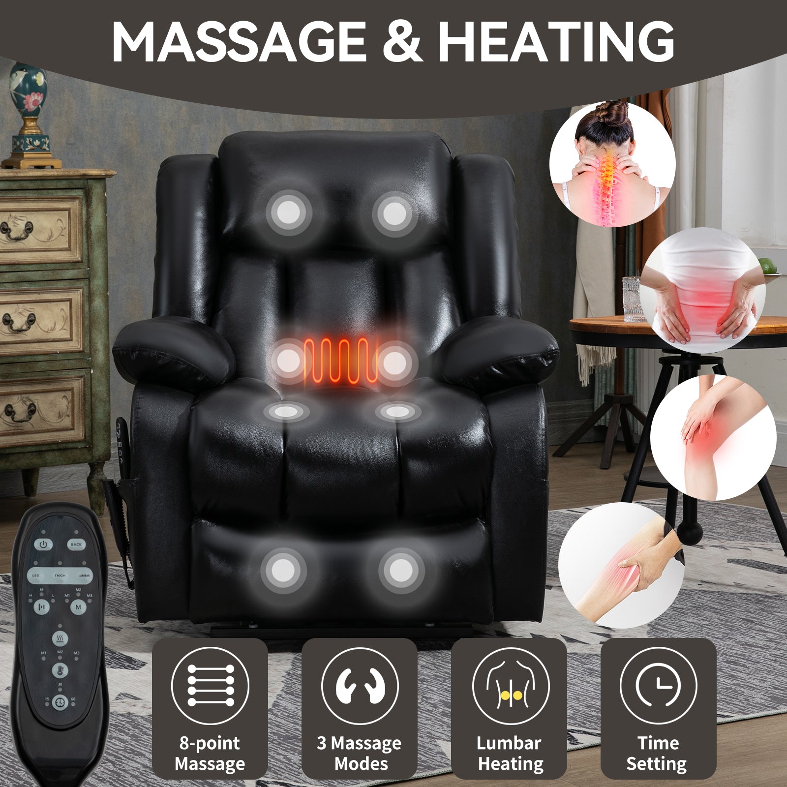 Dual-Motor Power Lift Genuine Leather Heat & Massage Recliner detail image 16