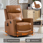Genuine Leather Heat Massage Manual Recliner Chair with Rocker and Swivel for Living Room detail image 58