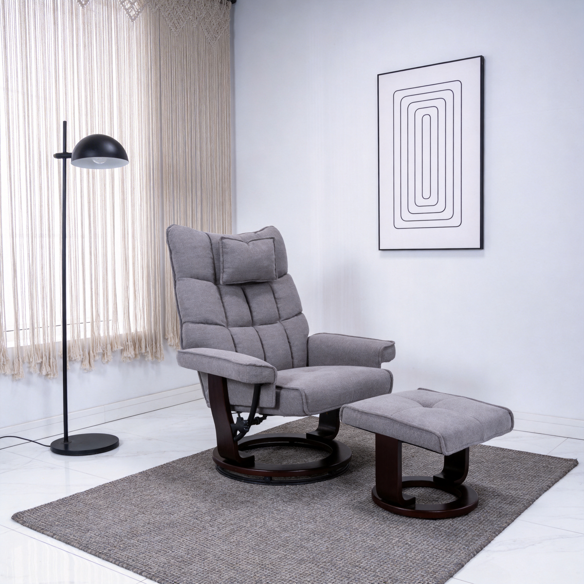 8-Point Massage Recliner with Ottoman, Heated Reclining Chair, Bent Wood Base detail image 2
