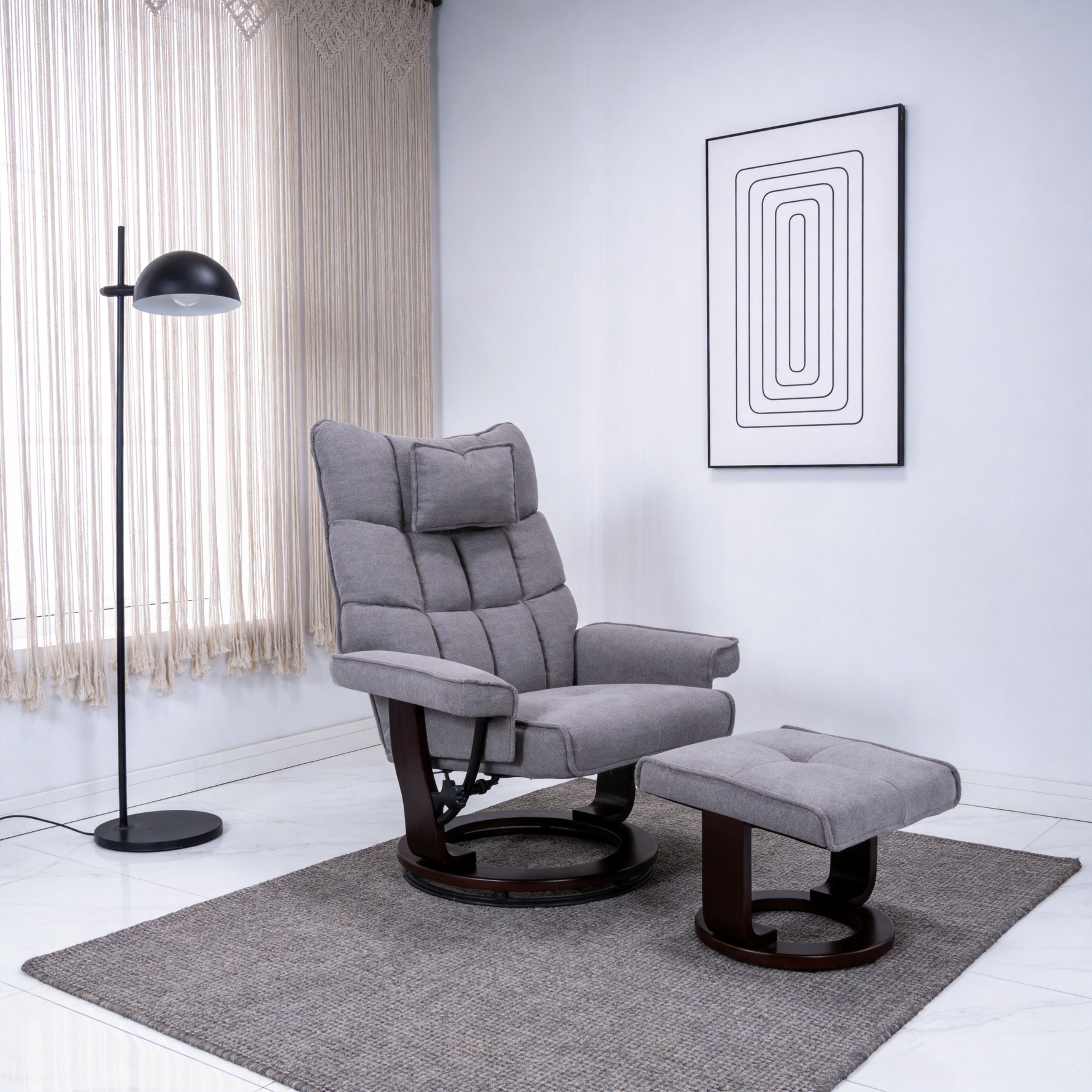 8-Point Massage Recliner with Ottoman, Heated Reclining Chair, Bent Wood Base detail image 2