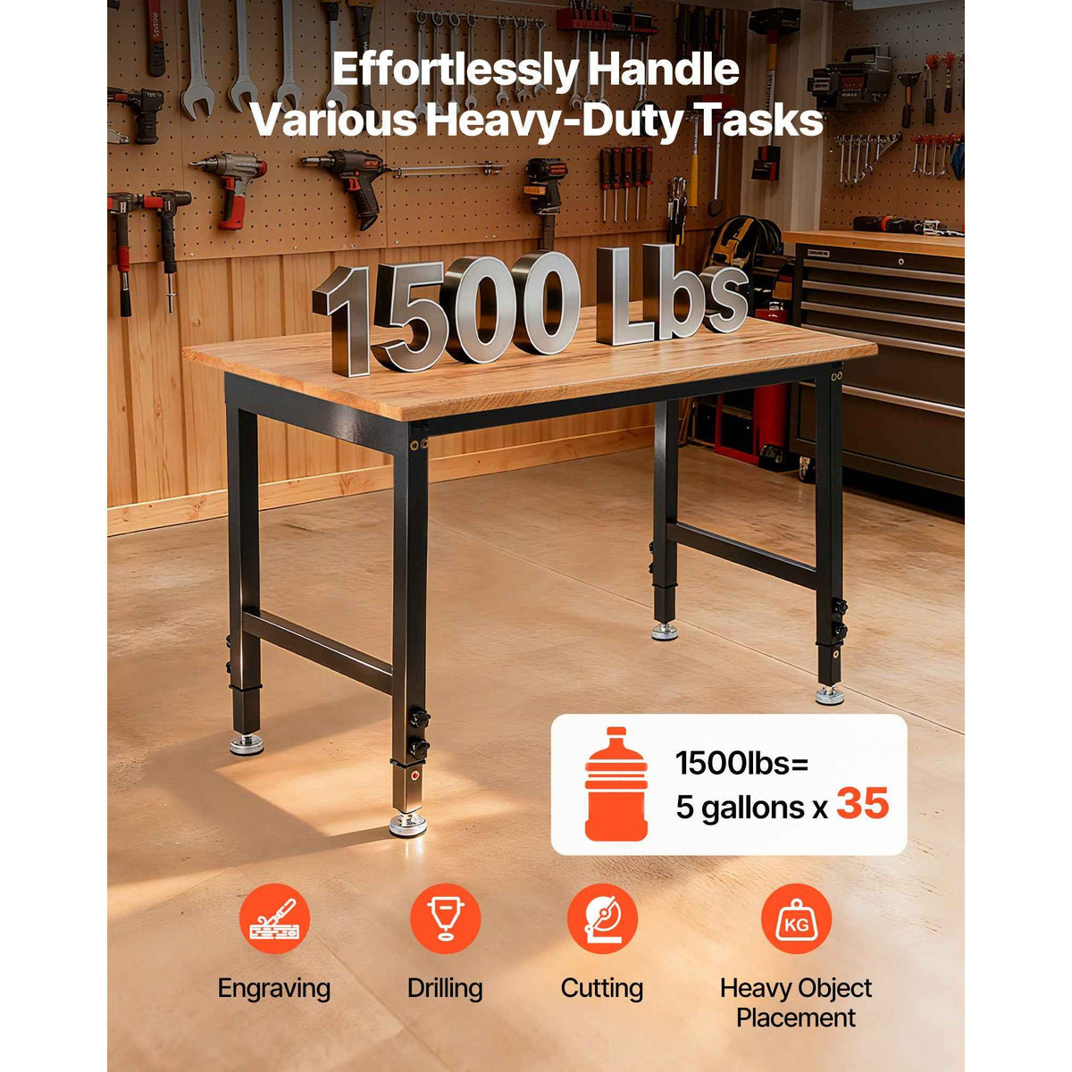 VEVOR Adjustable Height Hardwood Workbench with Power Outlets - workbench for daily comfort and function