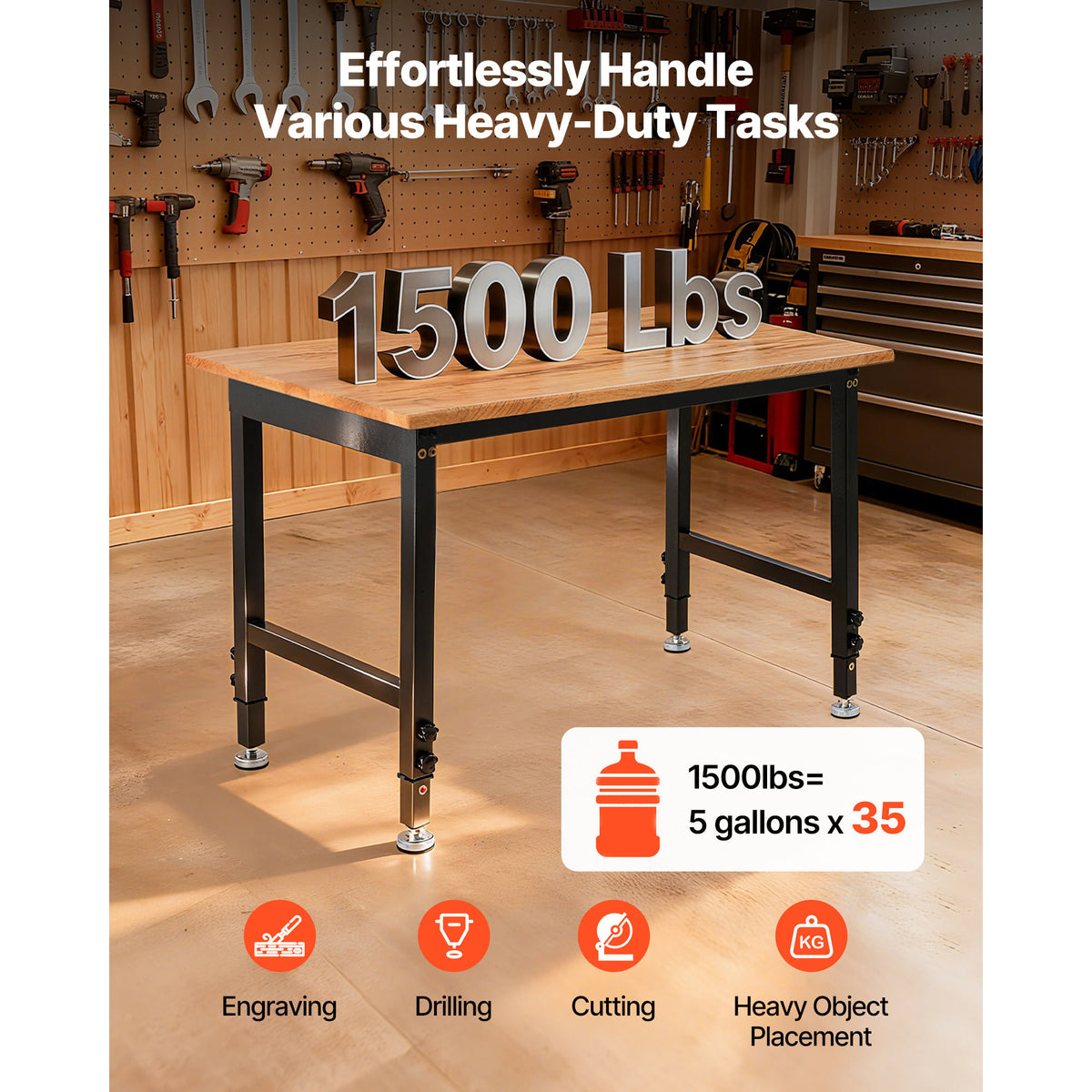 VEVOR Adjustable Height Hardwood Workbench with Power Outlets - workbench for daily comfort and function