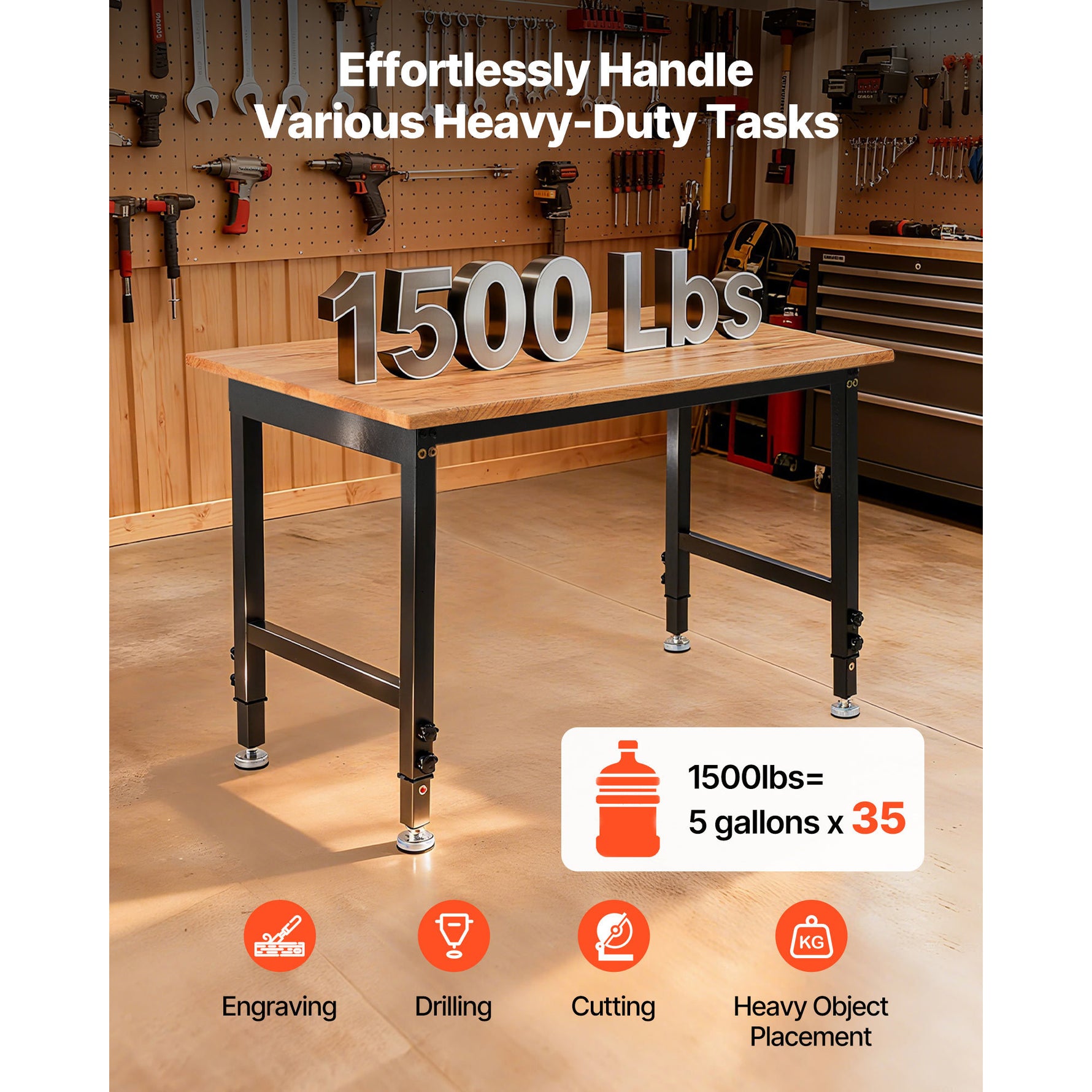 VEVOR Adjustable Height Hardwood Workbench with Power Outlets - workbench for daily comfort and function