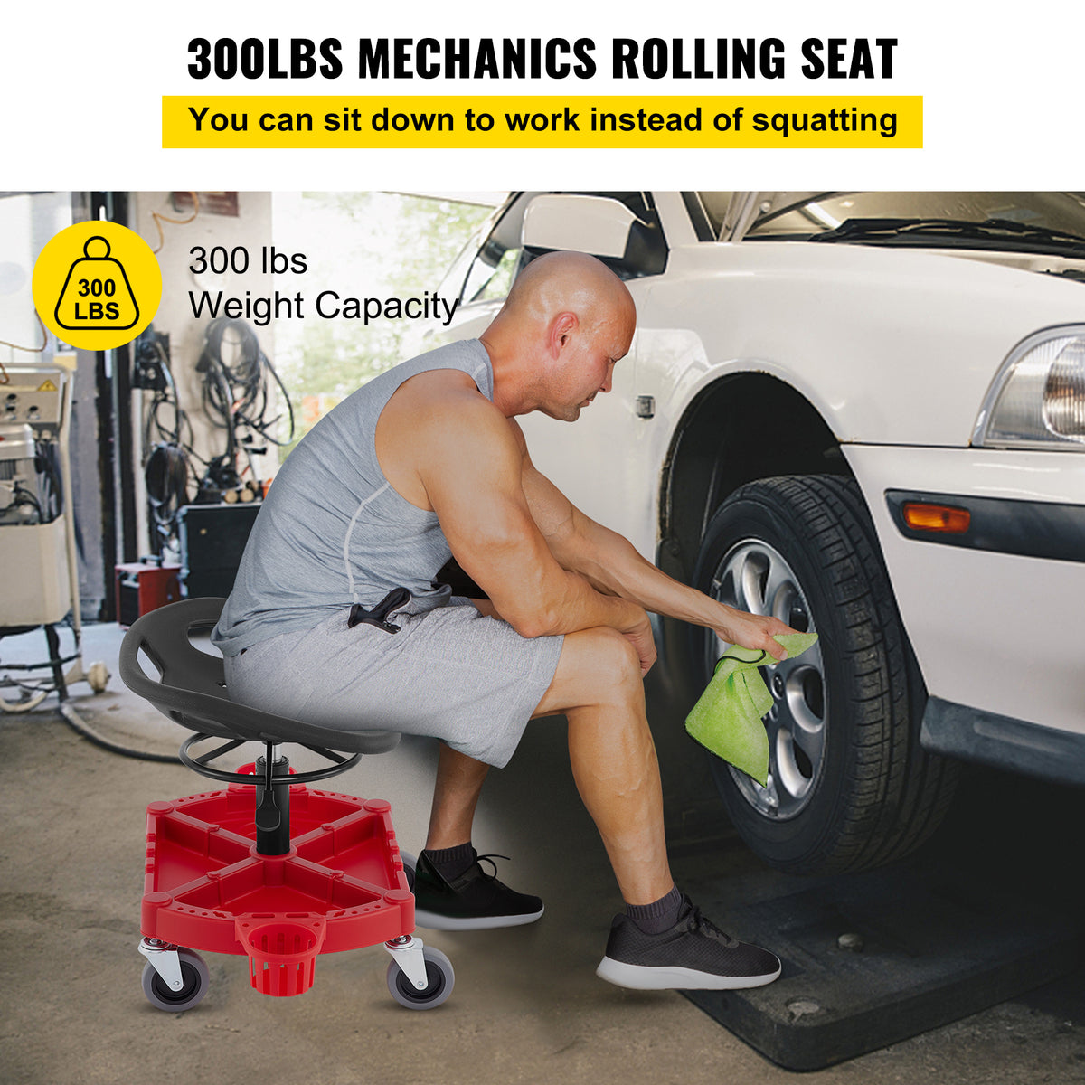 VEVOR Adjustable Rolling Garage Stool, 18–23 in. product image