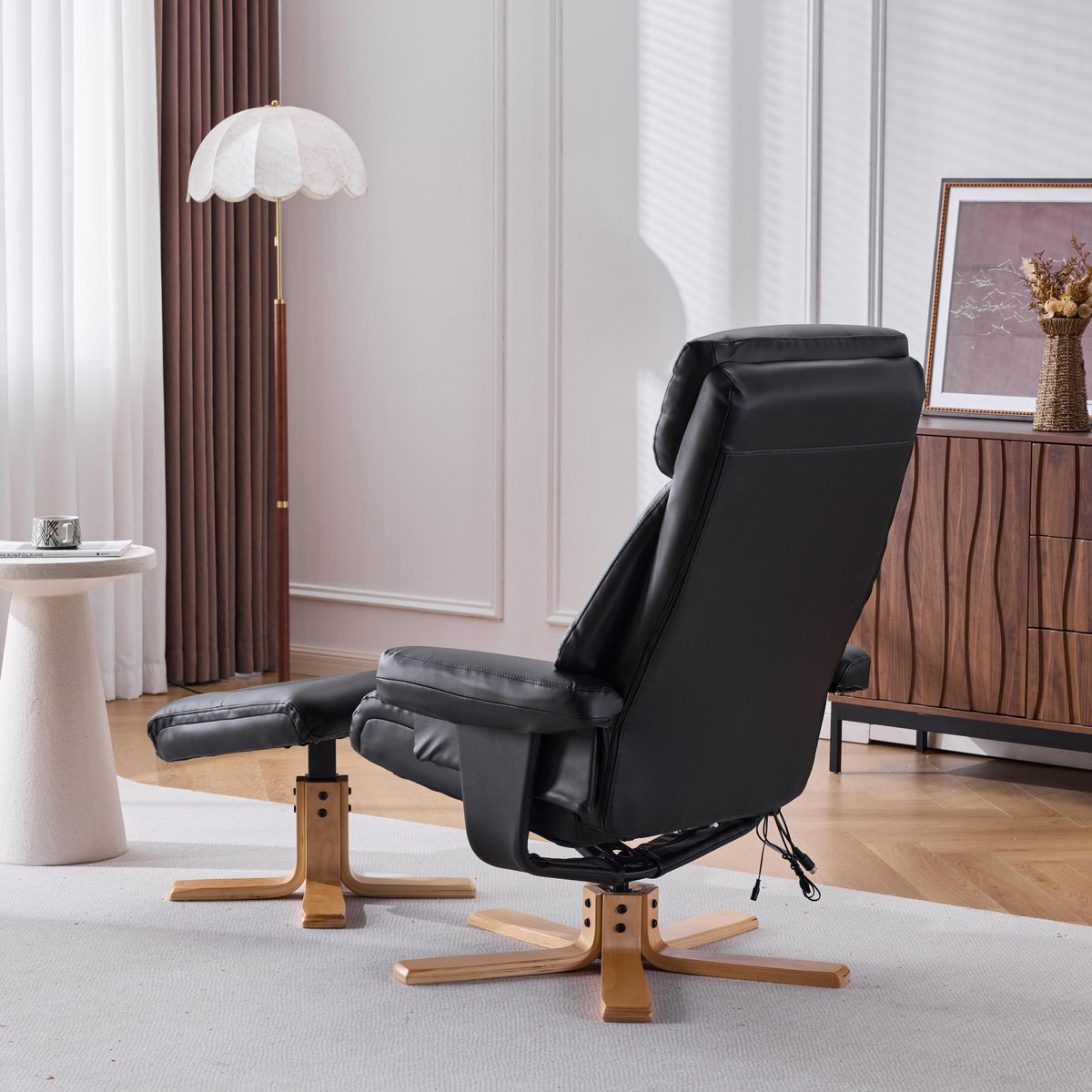 Modern Heated Massage 360° Swivel Recliner Accent Chair with Ottoman, Ergonomic detail image 34