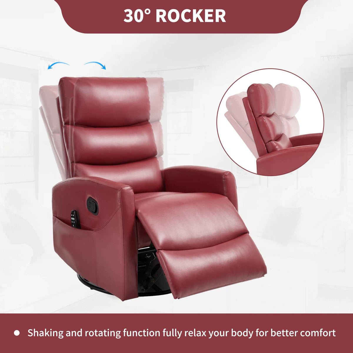 Heat Massage Manual Recliner Chair with Rocker and Swivel in Fabric for Living Room detail image 28