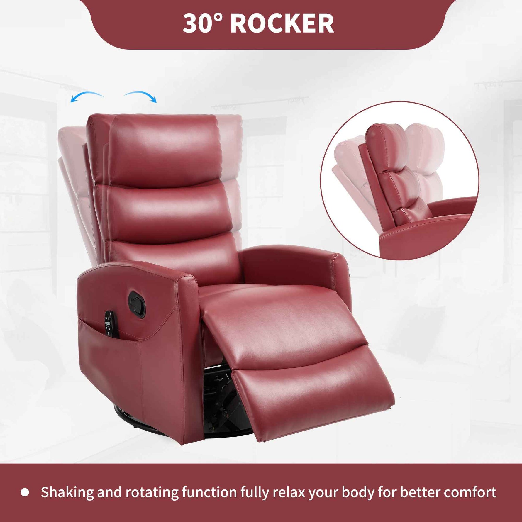 Heat Massage Manual Recliner Chair with Rocker and Swivel in Fabric for Living Room detail image 28