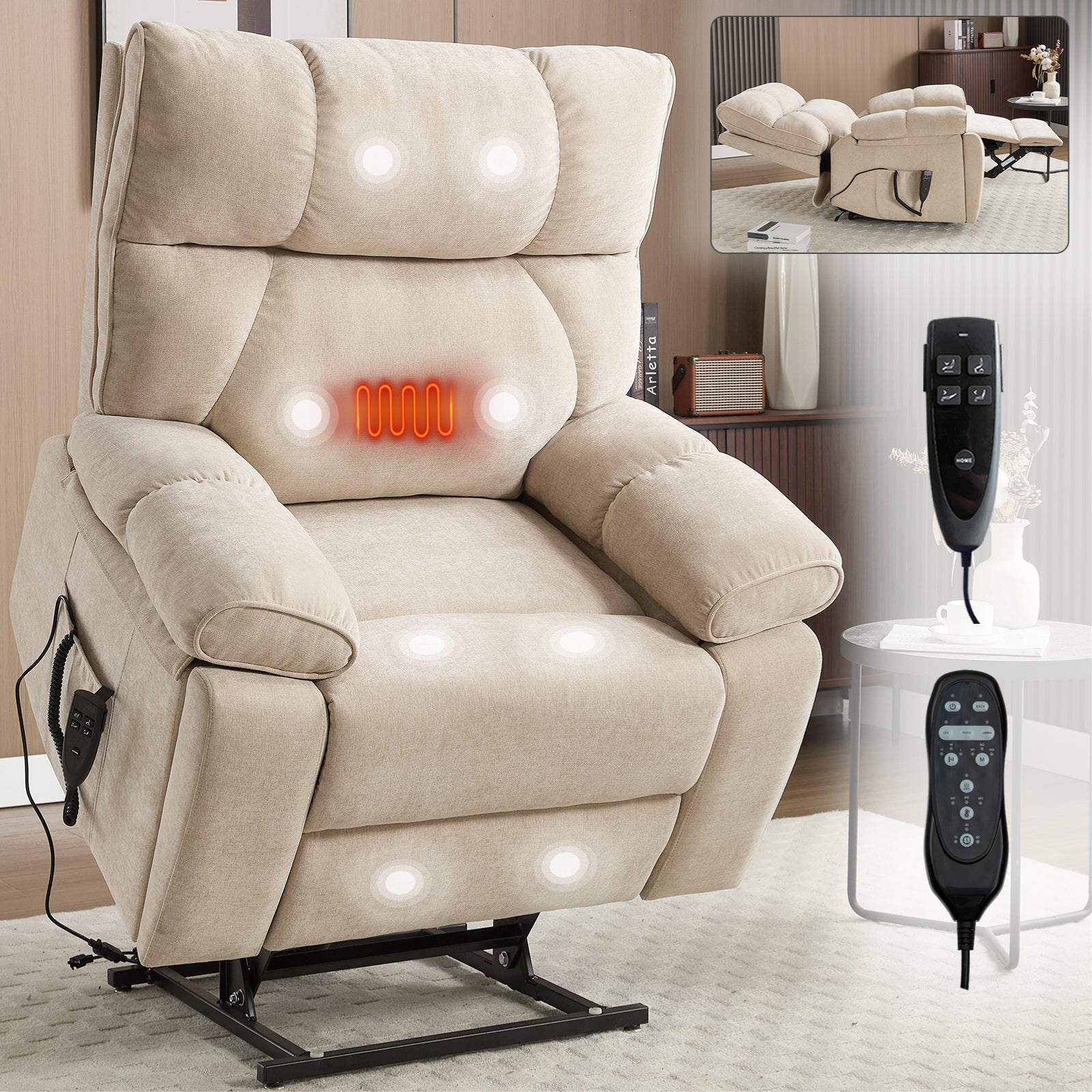 Dual-Motor Power Lift Recliner with Heat & Massage, 350 lb Capacity detail image 22