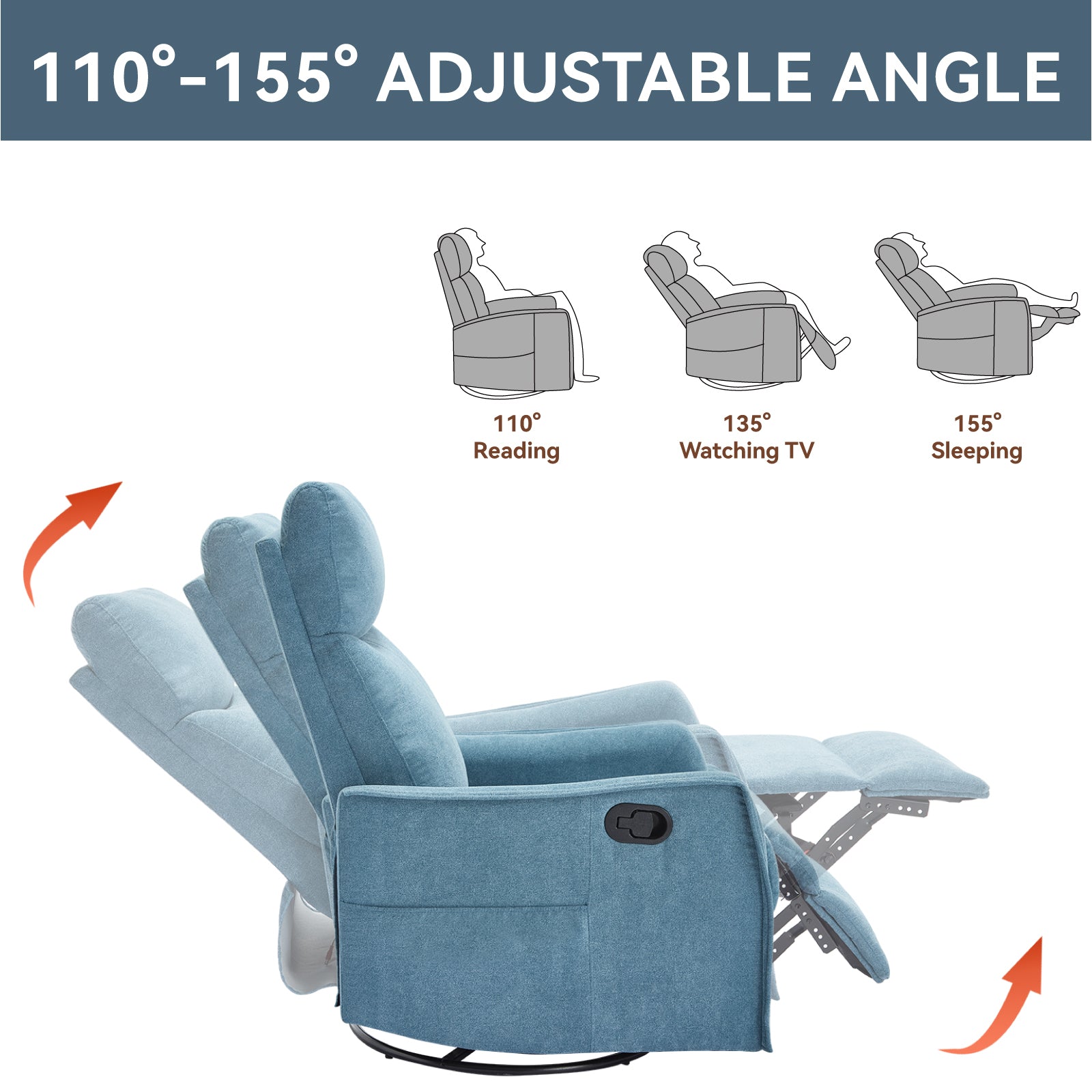 Heat Massage Manual Recliner Chair with Rocker and Swivel in Fabric for Living Room detail image 24