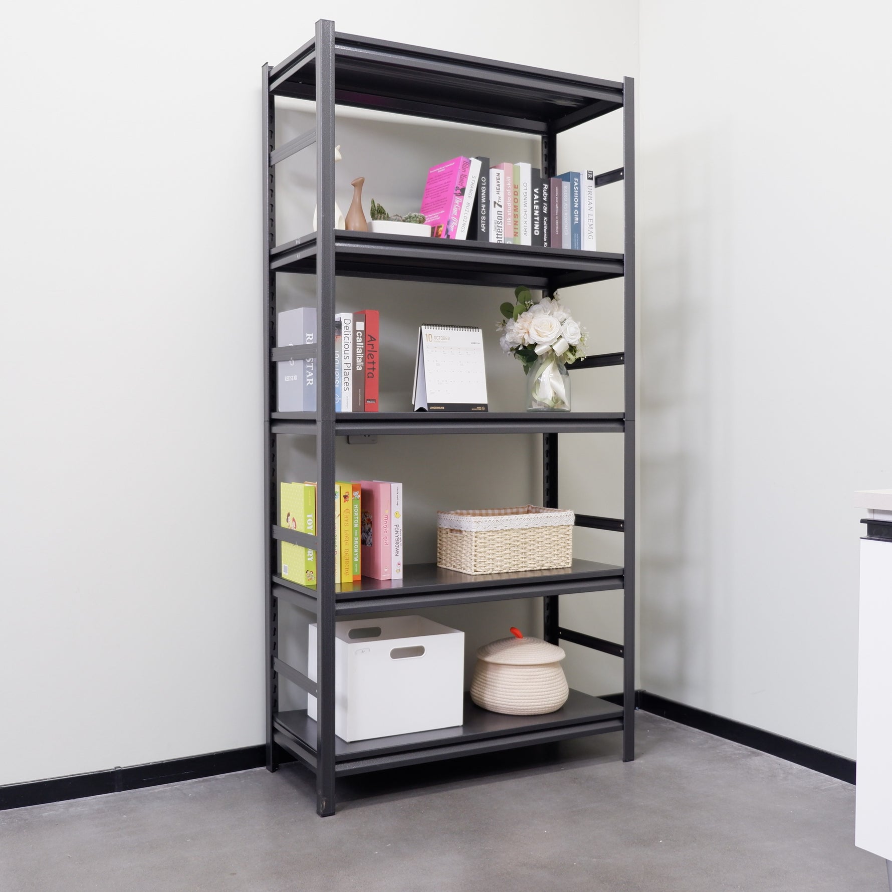 5-Tier Heavy-Duty Adjustable Metal Storage Rack for workshop, garage, storage, or utility use