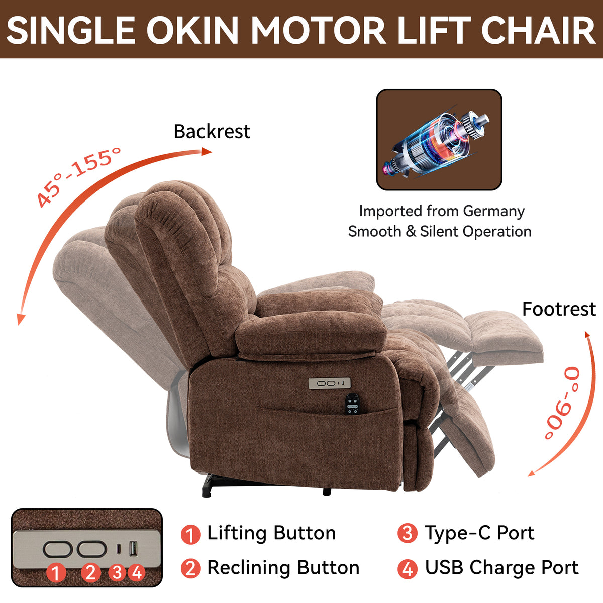 Chenille Power Lift Recliner detail image 44