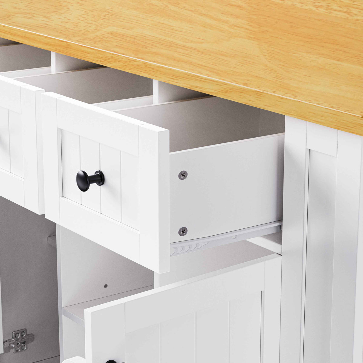 53 in. Farmhouse Kitchen Island with Power Outlet & Stools product view 48