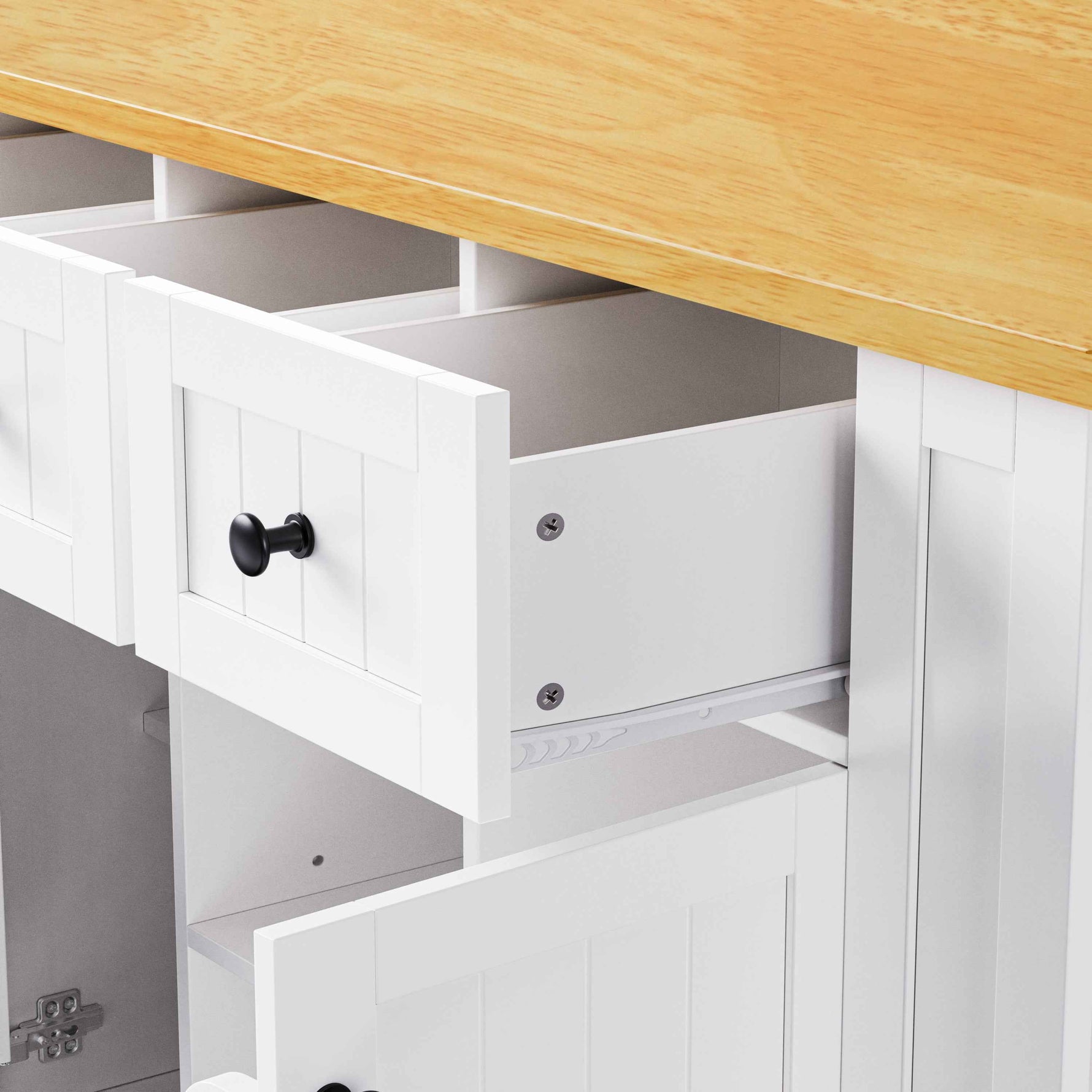 53 in. Farmhouse Kitchen Island with Power Outlet & Stools product view 48
