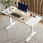 55'×24' White&Oak Electric Standing Desk Height Adjustable Desk for Home and Office Computer Table Gaming Desk Modern Lift-up Desk - Sleek Space Mod