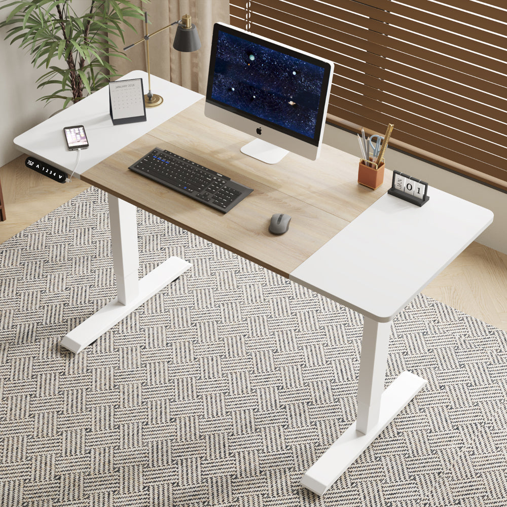 55'×24' White&Oak Electric Standing Desk Height Adjustable Desk for Home and Office Computer Table Gaming Desk Modern Lift-up Desk - Sleek Space Mod
