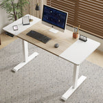 55'×24' White&Oak Electric Standing Desk Height Adjustable Desk for Home and Office Computer Table Gaming Desk Modern Lift-up Desk - Sleek Space Mod