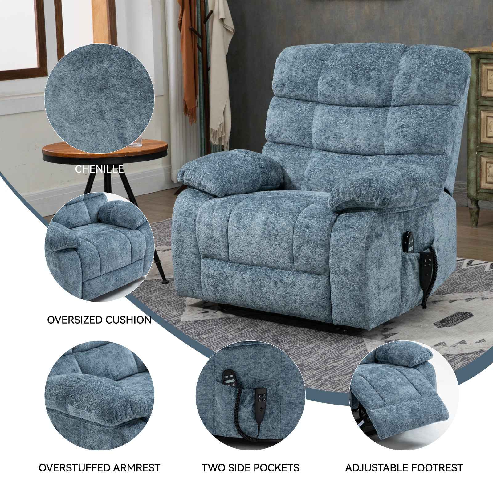 Dual-Motor Lift Recliner with Heat & Massage, 350 lb Capacity detail image 22