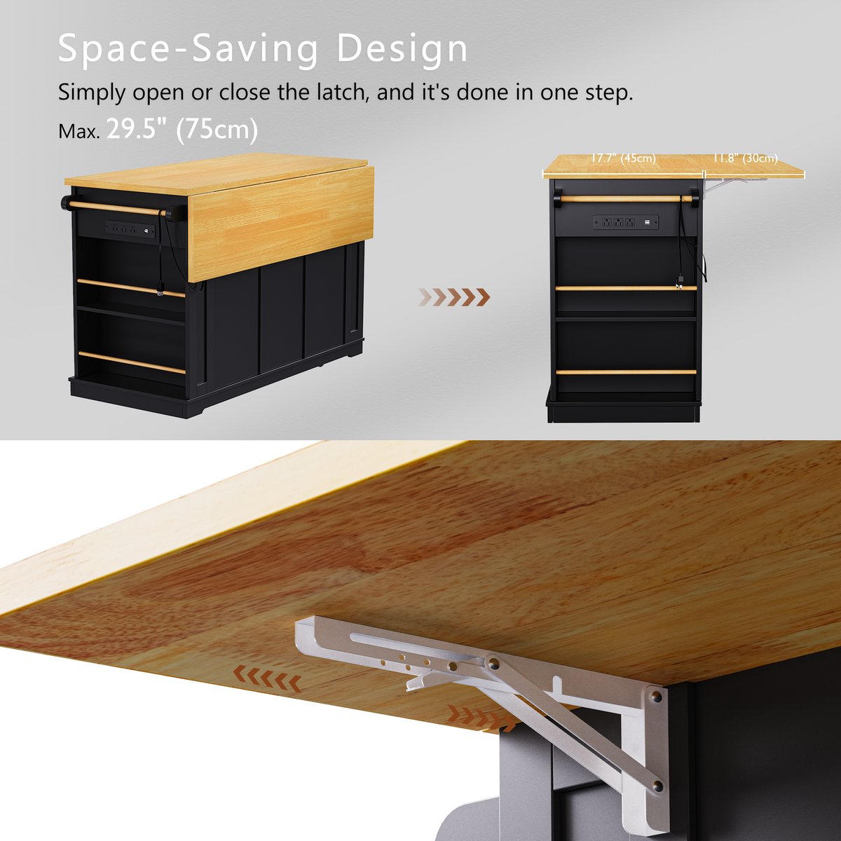 53 in. Farmhouse Kitchen Island with Power Outlet & Stools product view 105