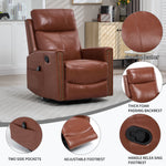 Genuine Leather Heat Massage Manual Recliner Chair with Rocker and Swivel for Living Room detail image 10