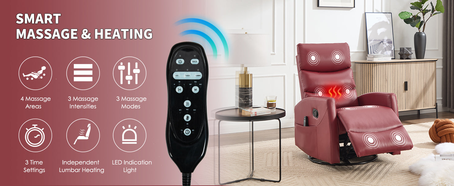 Heat Massage Manual Recliner Chair with Rocker and Swivel in Fabric for Living Room detail image 34
