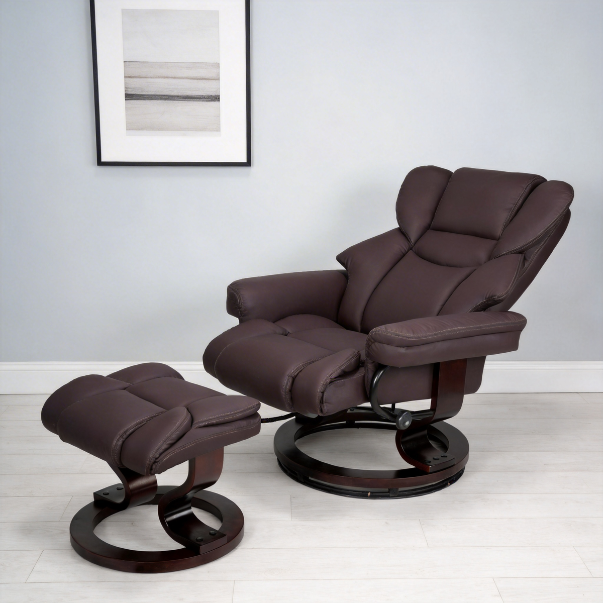 8-Point Massage Recliner with Ottoman, Heated Reclining Chair, Bent Wood Base detail image 26