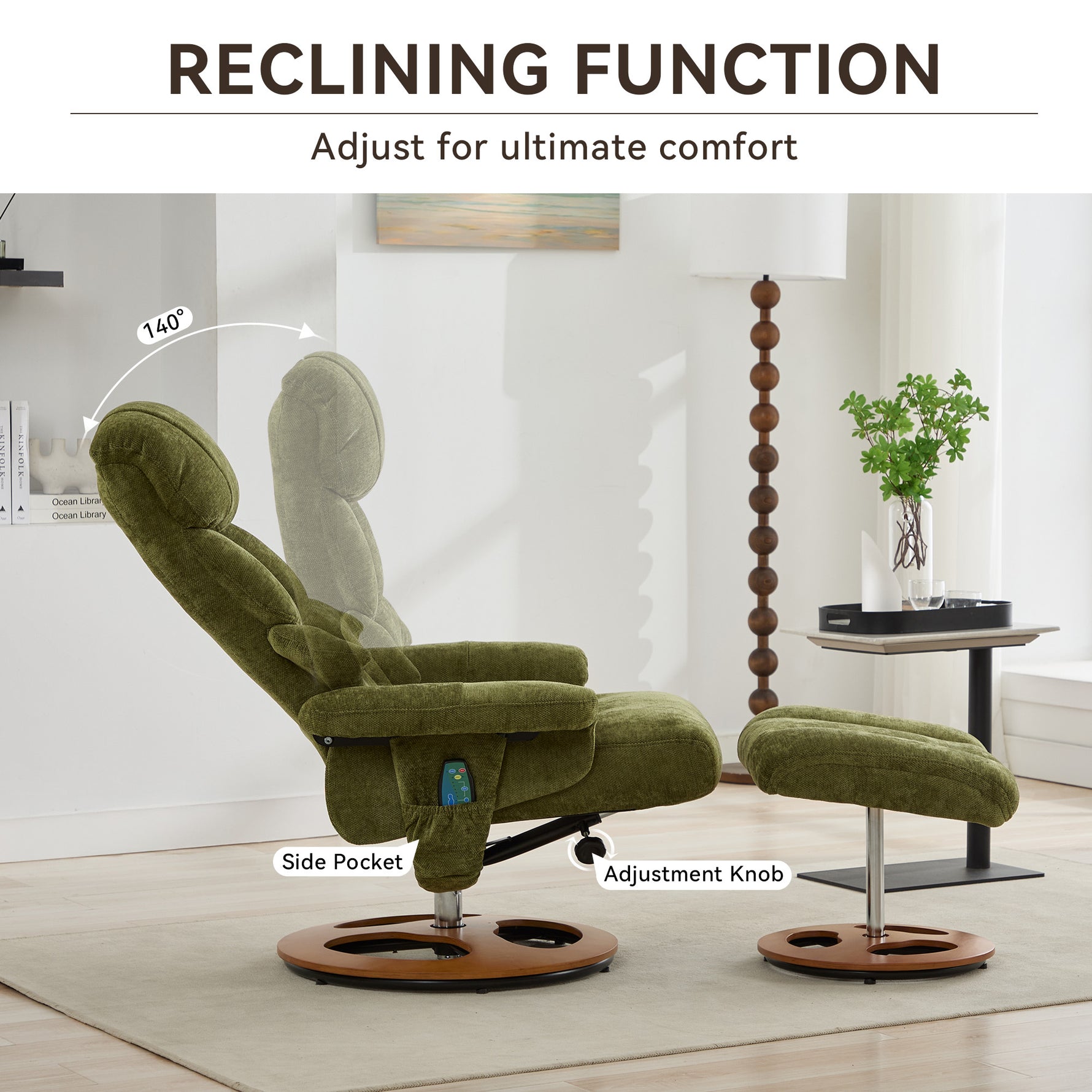 Ergonomic Recliner Chair with Ottoman - 360° Swivel Massage Lounge detail image 24